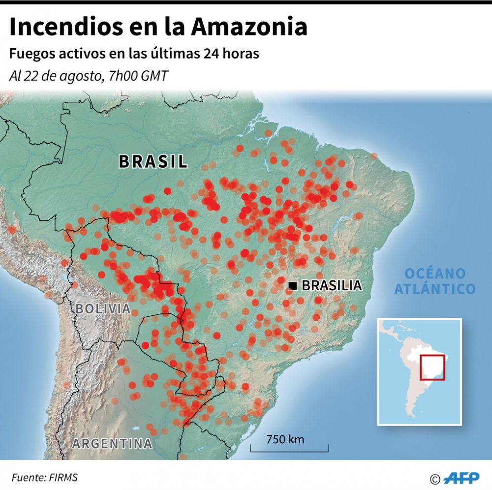 Mapa de los incendios en la regi贸n del Amazonas